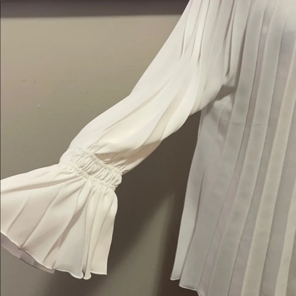 Zara White Pleated Ruffle Sleeve Blouse NWT_4